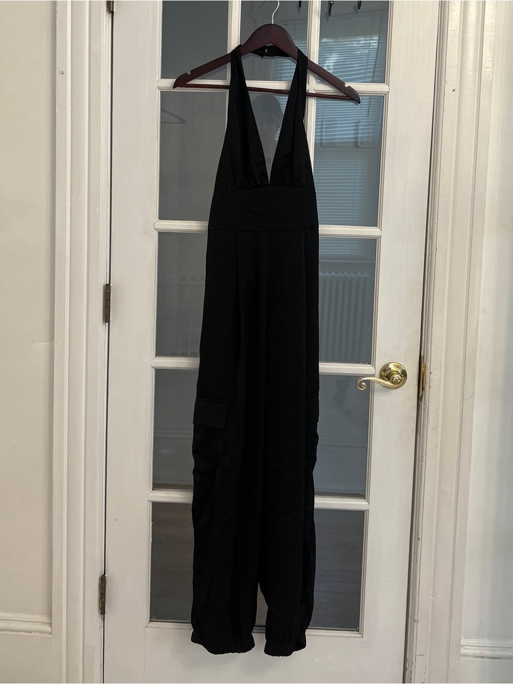 DO+BE Women's Black Halter Neck Sleeveless Cargo Jumpsuit Size L NEW